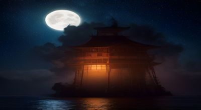 深夜食堂昏黄灯光下，老板在锅前忙碌，几位顾客围坐吃宵夜，温暖治愈的夜生活深夜餐饮场景